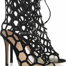 Модные сандалии; женские туфли-лодочки; пикантные сандалии-гладиаторы на высоком каблуке; Дизайнерские летние кожаные сапоги с вырезами