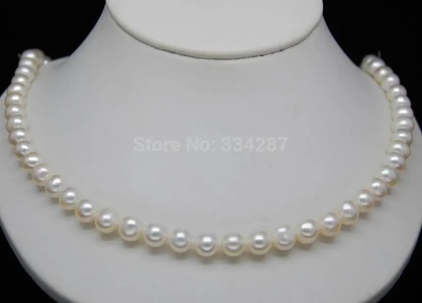 

Fine 5-6mm AAA+ white pearl 925S necklaces 18"Long