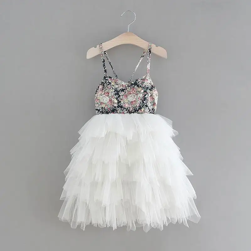 Для девочек пасхальное платье черного цвета с цветочным принтом белого цвета с юбкой-пачкой; Длина в богемном стиле; платье для пляжного отдыха детей Костюмы От 2 до 9 лет E17118