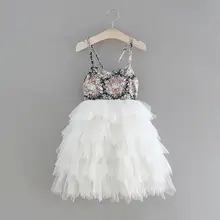 Для девочек пасхальное платье черного цвета с цветочным принтом белого цвета с юбкой-пачкой; Длина в богемном стиле; платье для пляжного отдыха детей Костюмы От 2 до 9 лет E17118