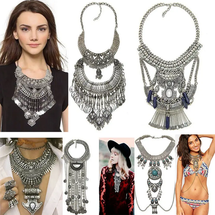 Yokawe African Ethnic Chunky Choker Necklace Bib Egypt Tribal Collar