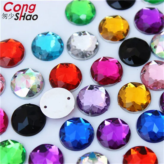 Cong Shao, 100 шт, 12 мм, цветные круглые камни и кристаллы, акриловые стразы с плоской задней стороной, отделка, шитье, 2 отверстия, сделай сам, свадебное платье, 8Y781 - Цвет: Mix color
