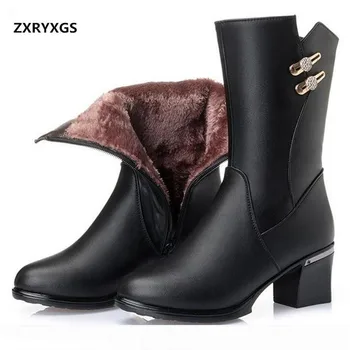 

ZXRYXGS brand boots Rhinestones cow leather shoes women boots 2019 new wool warm knight boots women shoes plus size snow boots
