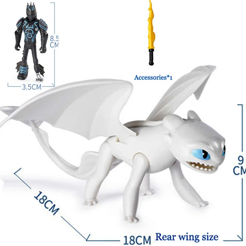 2 шт., Как приручить дракона 3, светильник Ночной ярости, Беззубик, фигурка белого дракона, игрушки для детей, подарки на день рождения - Цвет: Light Fury