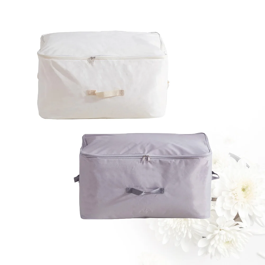 2pcs Fabric Storage Bag Washable Organized Bag For Quilt Clothing Blanket Sundries Accessories(Light Beige, Gray, 82L