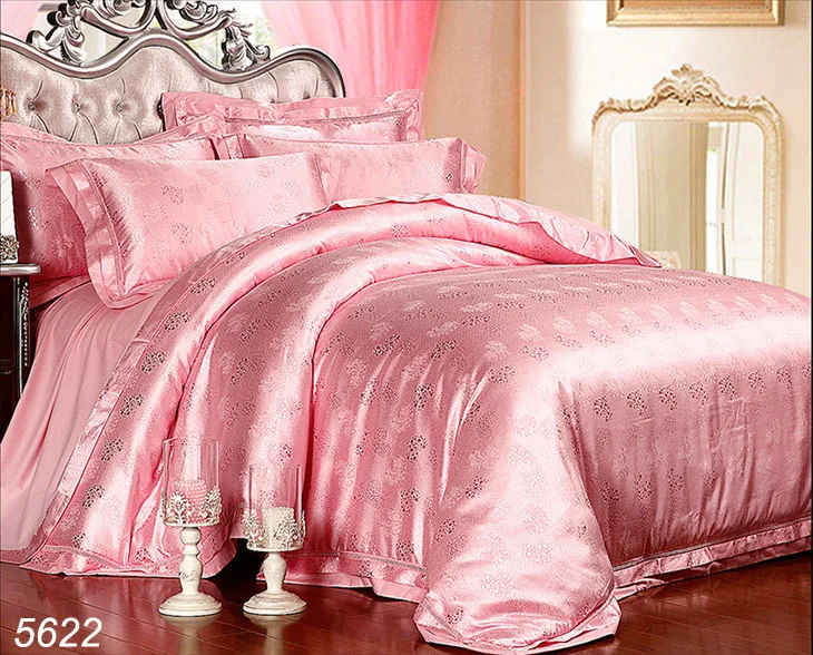 Luxury pink jade color 4pcs bedding set 6pcs bed linens