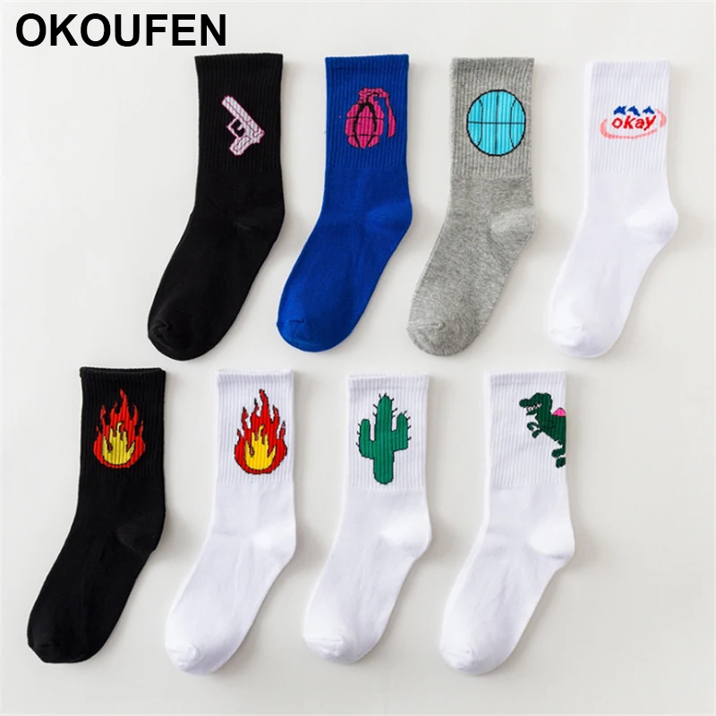 OKOUFEN Брендовые мужские носки Harajuku Корея японский хлопок пламя Ulzzang динозавр