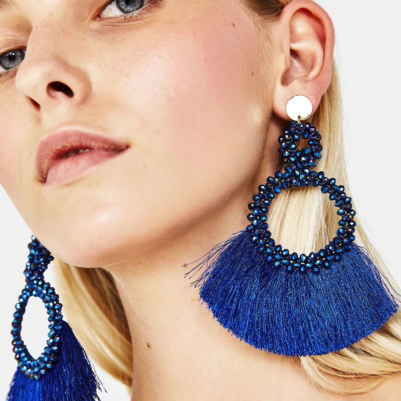 FASHIONSNOOPS серьги с кисточками для женщин хрустальные бусины ручной работы