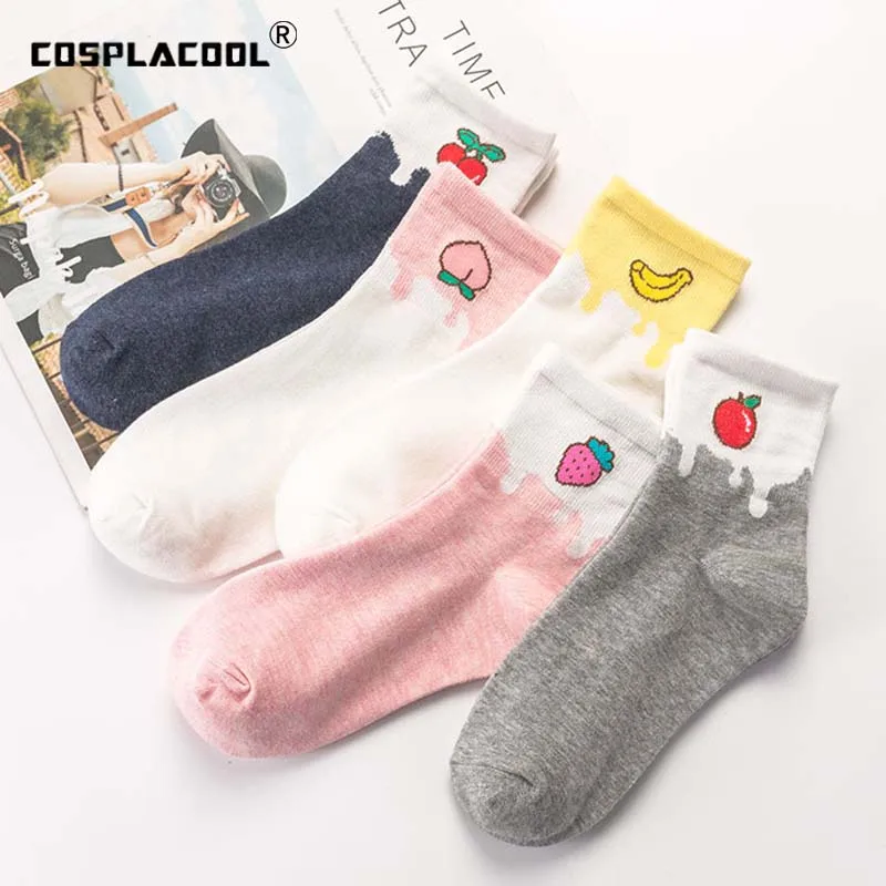 

New Cute Harajuku Fruit Funny Socks Kawaii Peach/Strawberry/Banana Art White Socks Women Japanese Sweet Casual Calcetines Mujer