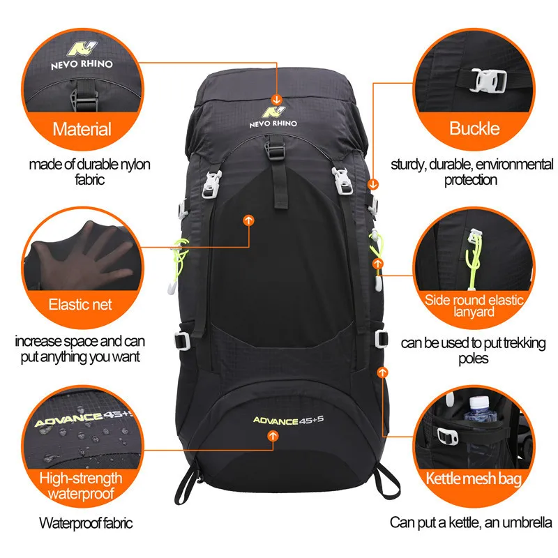 NEVO RHINO 50L водонепроницаемый мужской рюкзак унисекс дорожная сумка походный открытый альпинистский рюкзак для мужчин