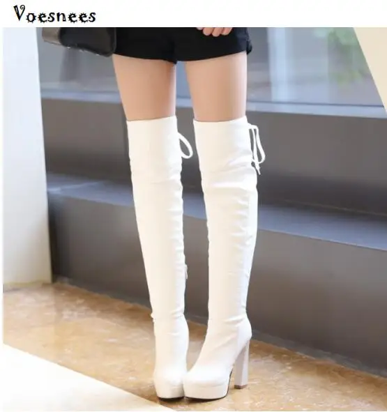 

Women Boots Sexy Fashion Over the Knee Boots Thick Square Heel Boot Platform Woman Shoes High Heels 12CM Nightclub Party Shoes