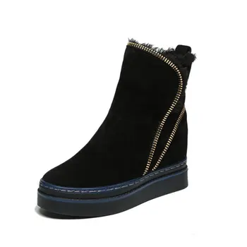 

SWYIVY Woman Snow Boots Side Zipper Velvet Warm Female Casual Shoes Platform 2018 Autumn Winter New High Top Wedge Snow Boots