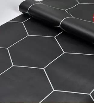Утолщенные современные просто черные шестигранные водонепроницаемые самоклеющиеся плитки обои Мода Ванная комната Кухня ПВХ решетки стикер на стену - Цвет: Wear-resisting