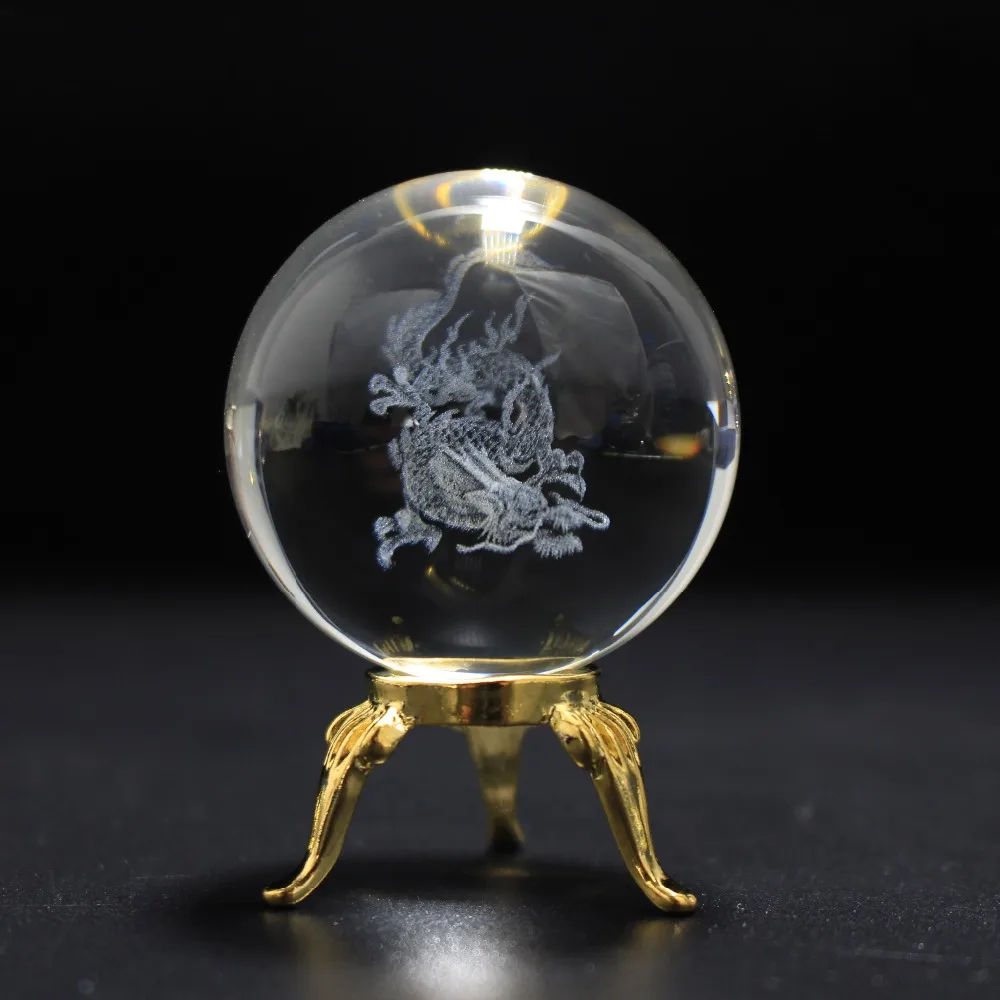 

4CM Diameter Globe Chinese Dragon Ball 3D Laser Engraved Quartz Glass Ball Sphere Home Decoration Accessories