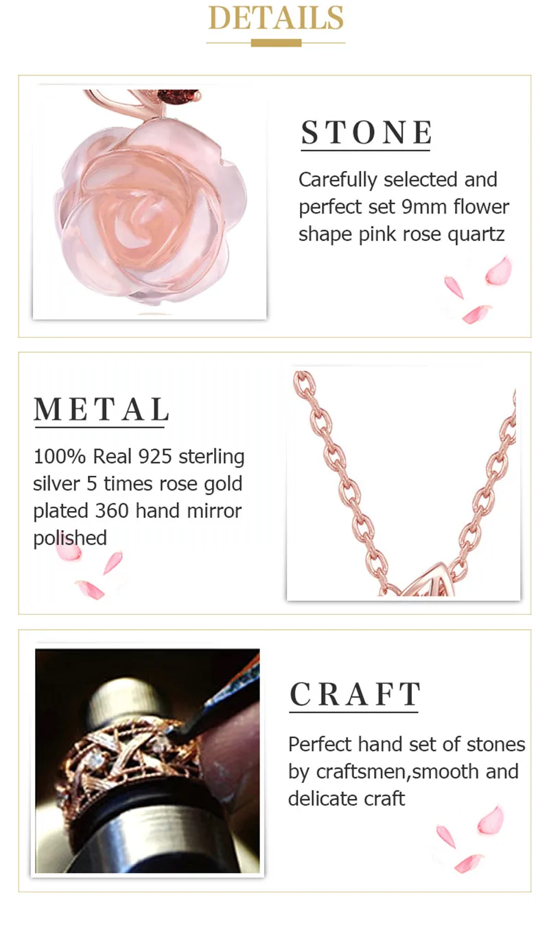 Натуральное украшение из розового кварца, наборы для женщин, Настоящее серебро 925 проба, ювелирные украшения, розовый цветок розы, милый драгоценный камень, CCV033-1