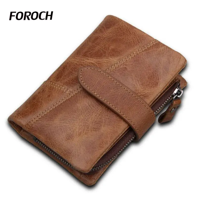 FOROCH Vintage Crazy Horse Handmade Leather Men Wallets Multi Functional Cowhide Coin Purse ...