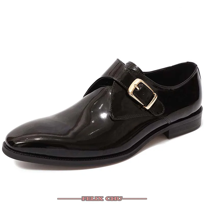Новинка года; итальянские модные мужские туфли; Цвет черный, коричневый; мужские туфли из натуральной кожи без шнуровки с пряжкой на ремешке; Мужская официальная обувь - Цвет: Black