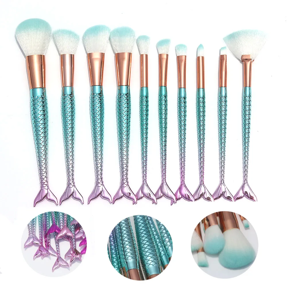 

AiceBeu 10Pcs Mermaid fish Tail Shape Blending Brush Foundation Cosmetic Brush Makeup Beauty Contour Brushes Maquiagem