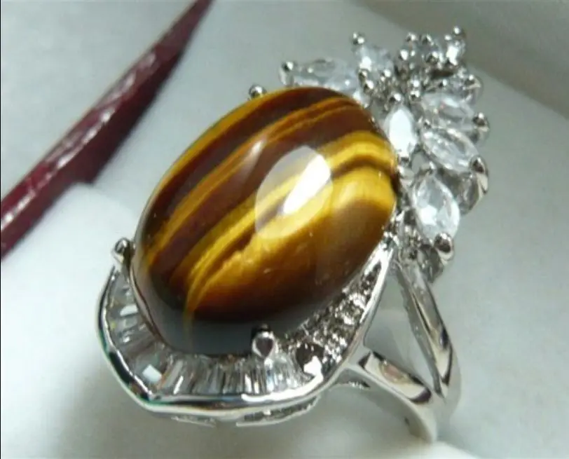 

elegant tiger eye stone + 18KGP flower ring #7,8,9