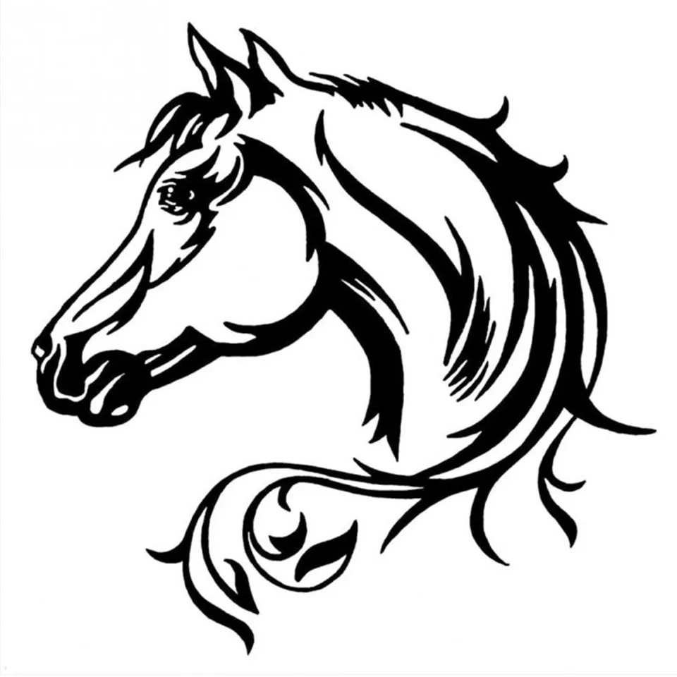 2020CM Reflective Car Sticker Horse Head Beautiful Animal Pattern Car Body Decorative Decal Car Stickers BlackSilverLaser  (1)