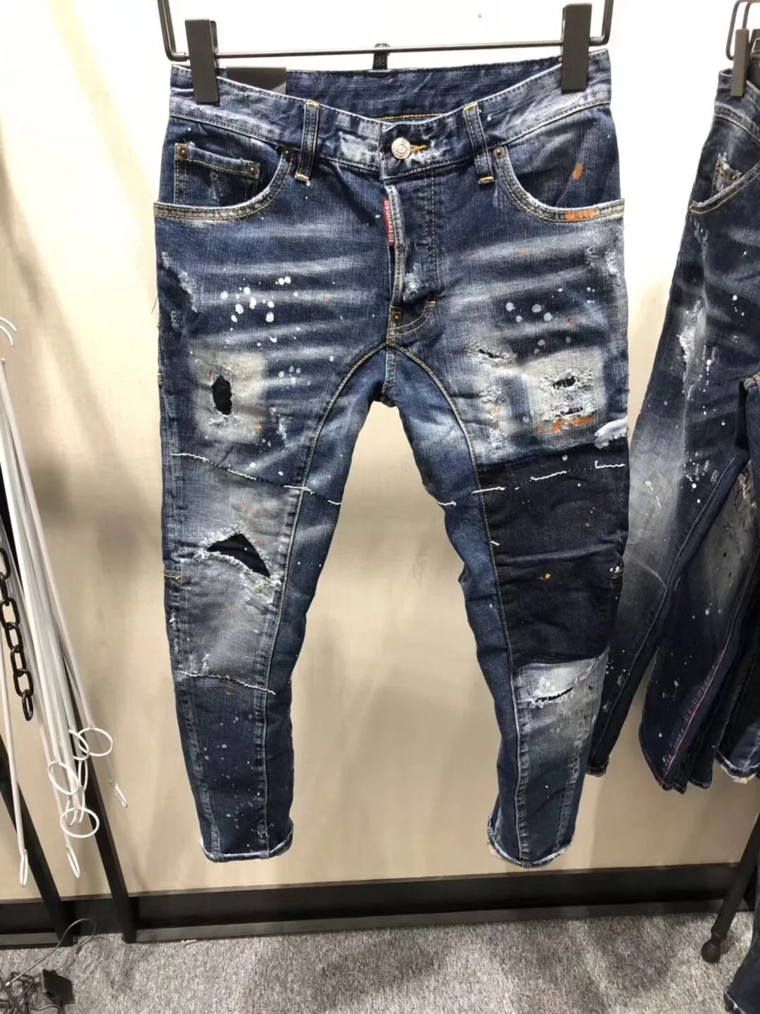 Летняя секция микро-эластичная заплатка ноги мыть с дырками, зауженные джинсы для мужчин хип-хоп рваные джинсы для мужчин одежда потертые джинсы - Цвет: Синий