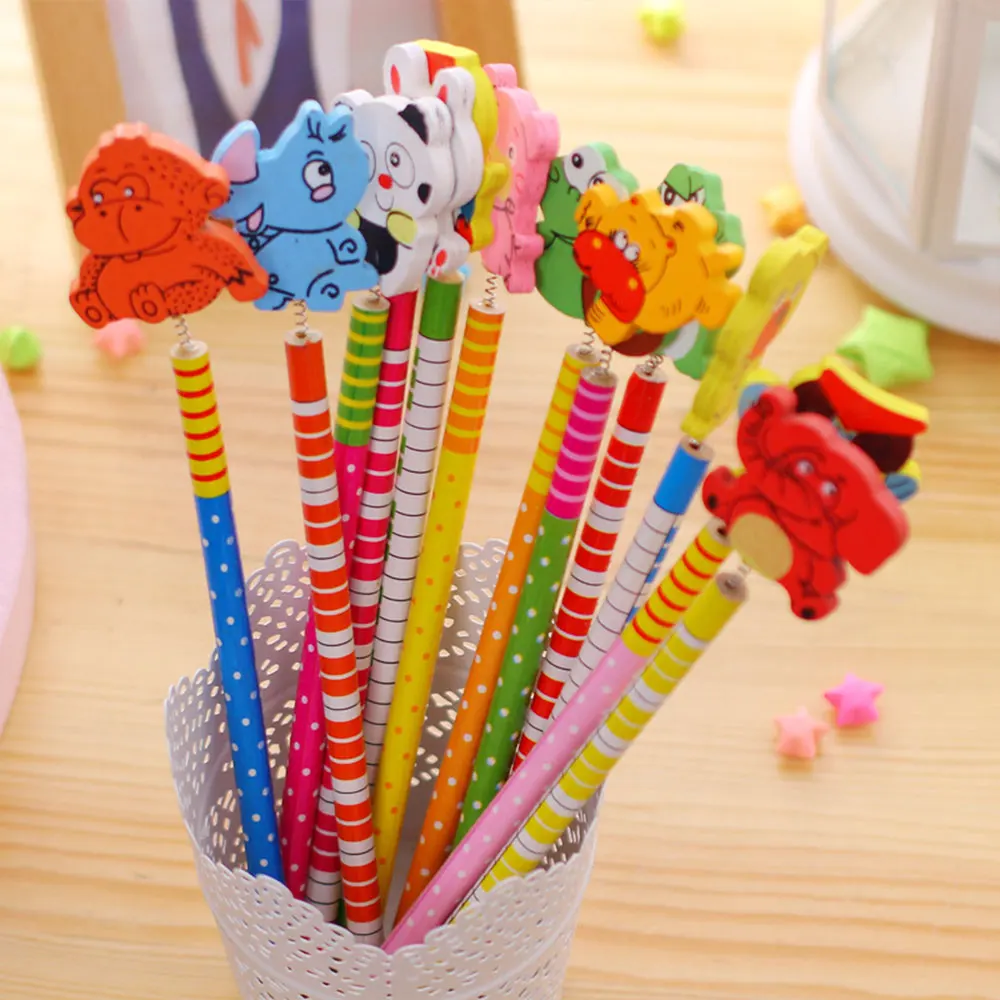 

1PC Creative Cartoon Pencil with Eraser Student Children Stationery Random Color