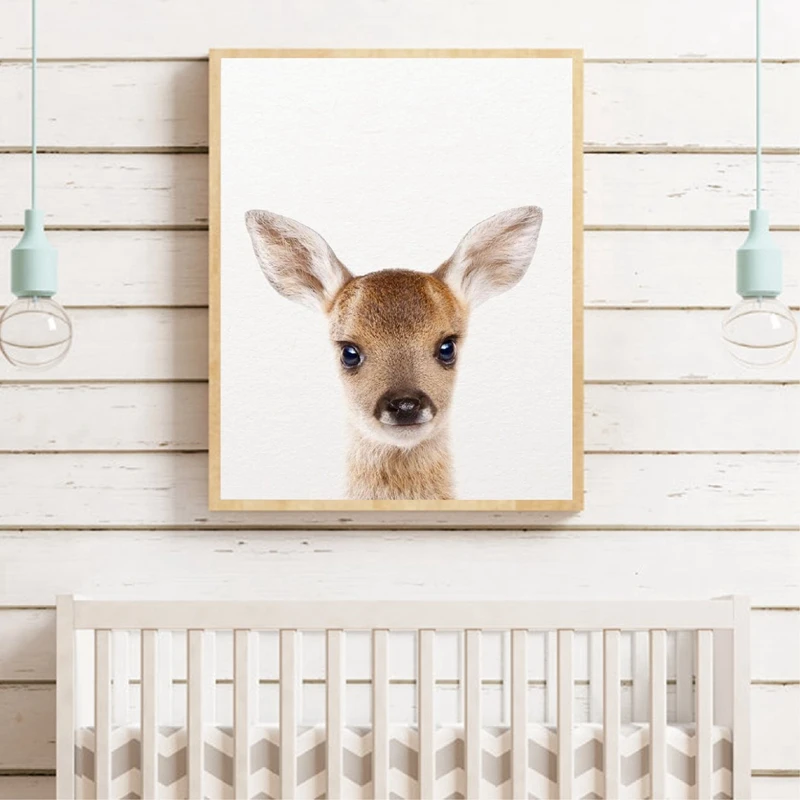 Baby Deer Poster Wall Art Prints Canvas Painting Woodlands Animal Decorative Picture Nursery Wall Decoration