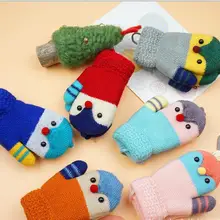 Зимние Детские перчатки от 3 до 6 лет теплые вязаные Мультяшные перчатки двухслойные теплые вязаные перчатки для детей