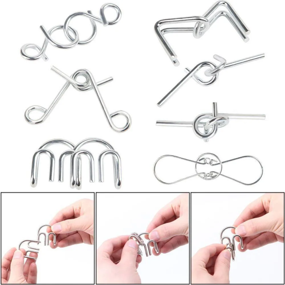 7pcs set Classical Metal Ring Puzzles IQ Brain Teaser Test Toys Locks Educational Learning Gifts for