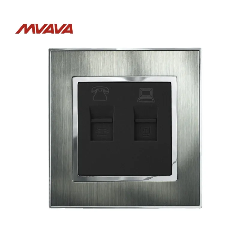 

MVAVA RJ45 Computer+RJ11 Telephone Wall Socket Jack Plug Silver Satin Metal Outlet Residential/General-Purpose Free Shipping