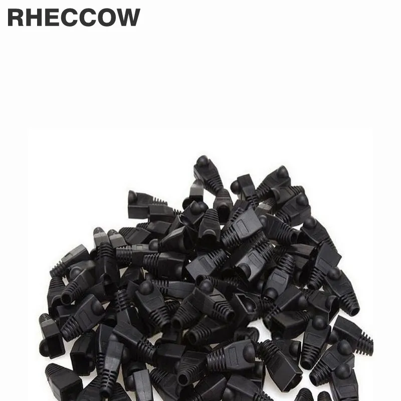 Rheccow 200 шт./лот RJ45 черный сетевой кабель наконечники кабеля Кепки Cat5 Cat6 RJ-45 защитный рукав