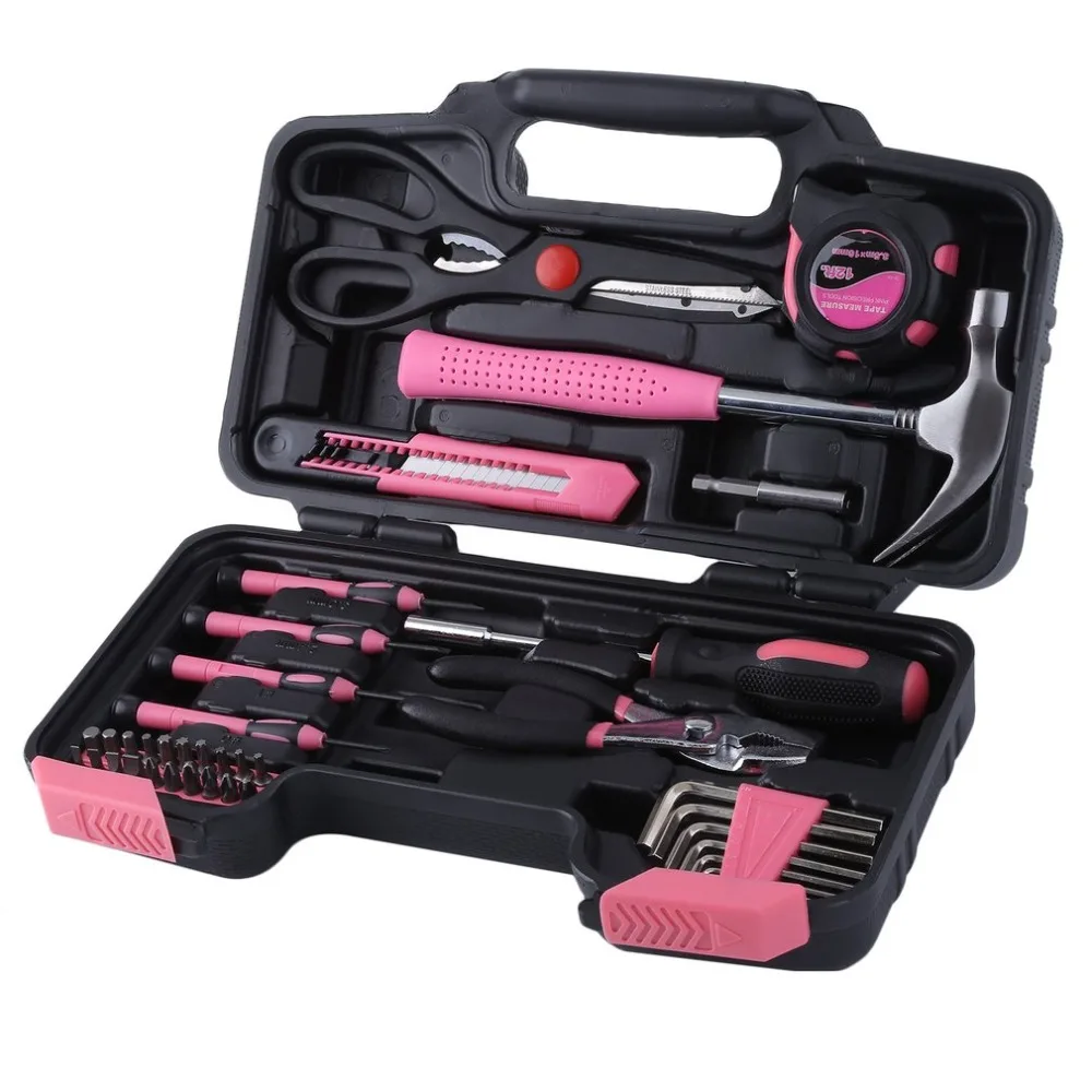 

Multifunctional 39Pcs/set Tool Set Screwdrivers Tape Measure Household Hand Tool Kit with Plastic Toolbox Storage Case Pink New