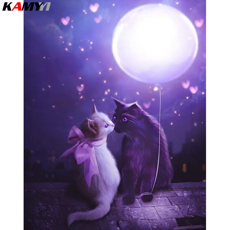 Diy полный дрель 5D DIY Алмазная картина &quotНочная кошка Влюбленные&quot вышивка