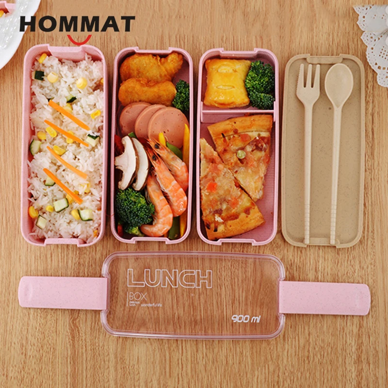 

Kids Lunch Box Bento With Compartment Japanese Bento Box Set Microwavable Lunchbox Plastic Food Container with Lunch Bag Camping