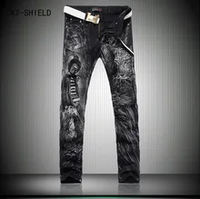 New Designer Brand printing jeans men mens casual Slim Straight ripped jeans tide 3d printed wiht animal long denim overalls men