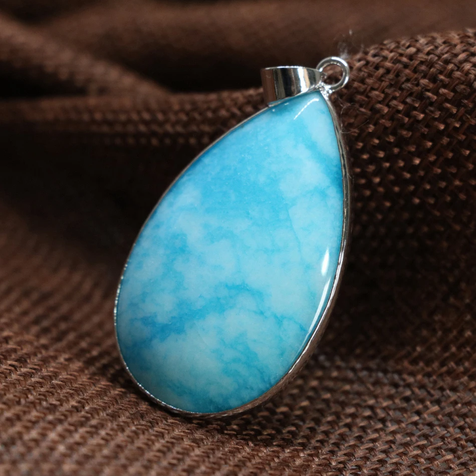 Free shipping fashion large teardrop blue jasper chalcedony pendant 25*30mm fit diy chain necklace for women jewelry B1855