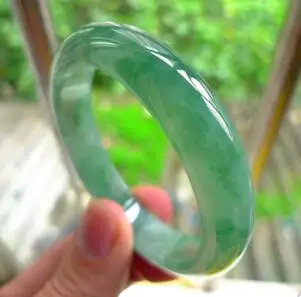 

Natural Emerald Floating Flower Jade Light Green Bangle Bracelet