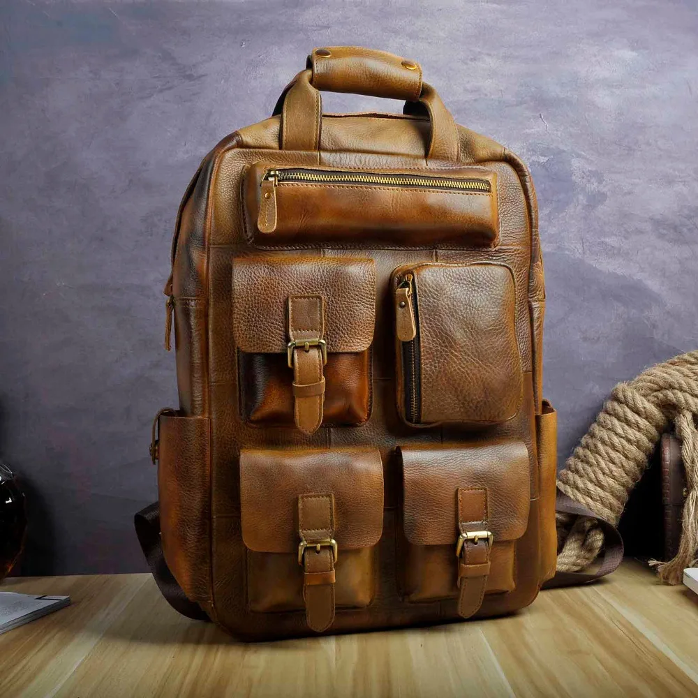 New  Design Male Leather Casual Fashion Heavy Duty Travel School University College 17" Laptop Bag Desig