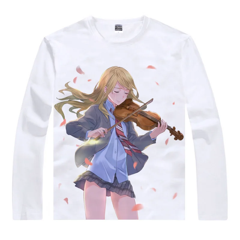 Coolprint аниме рубашка Kimiuso Your Lie в апреле футболки многостильные длинные Kousei Arima Kaori