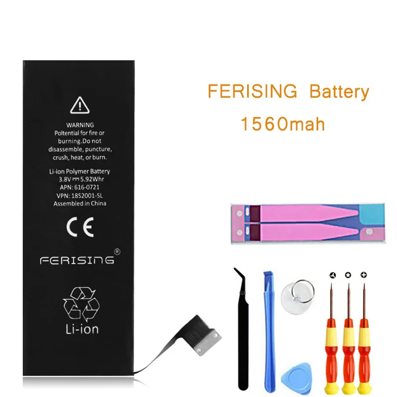 2019 New 100% Original FERISING Phone Battery For iPhone 5S 5C Capacity 1560mAh Repair Tools 0 Cycle I5s Replacement Batteries