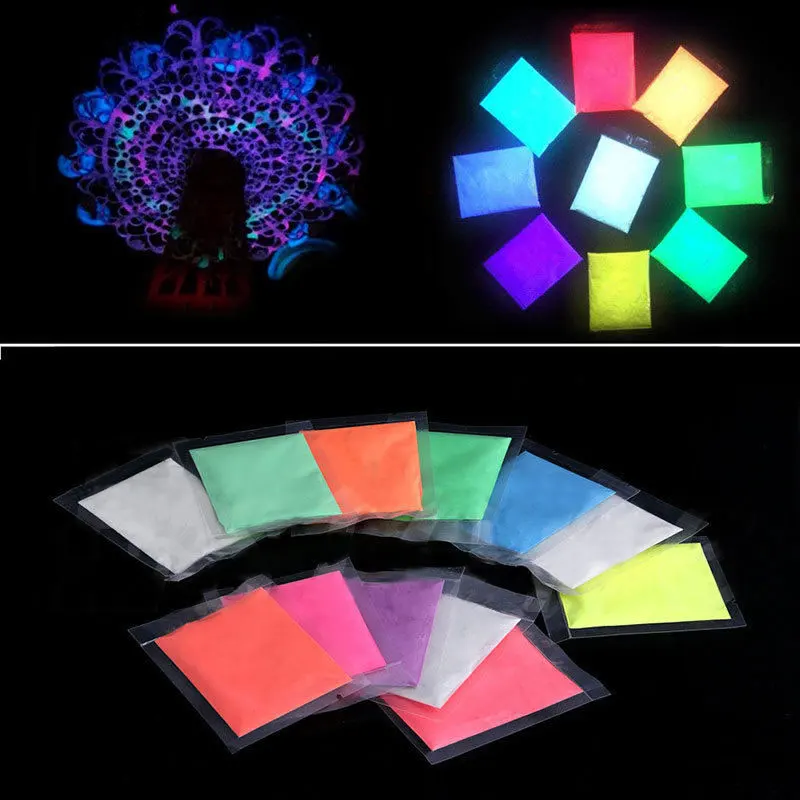 5 Pcs Glitter Glow in the Dark 13 Color Nail Art powder Fluorescent