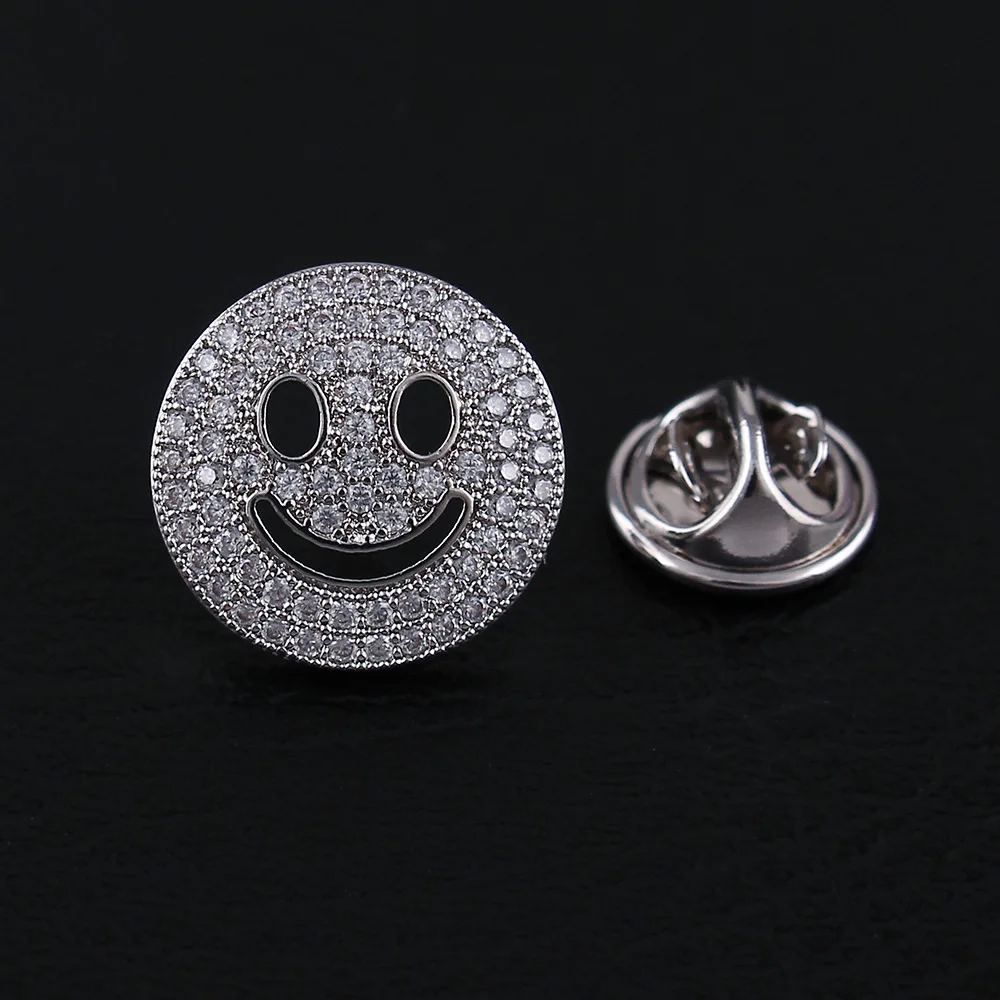 

New 17mm Emoji Smile Face crystals CZ Lapel Pin Brooch Fashion ornament jewelry accessories