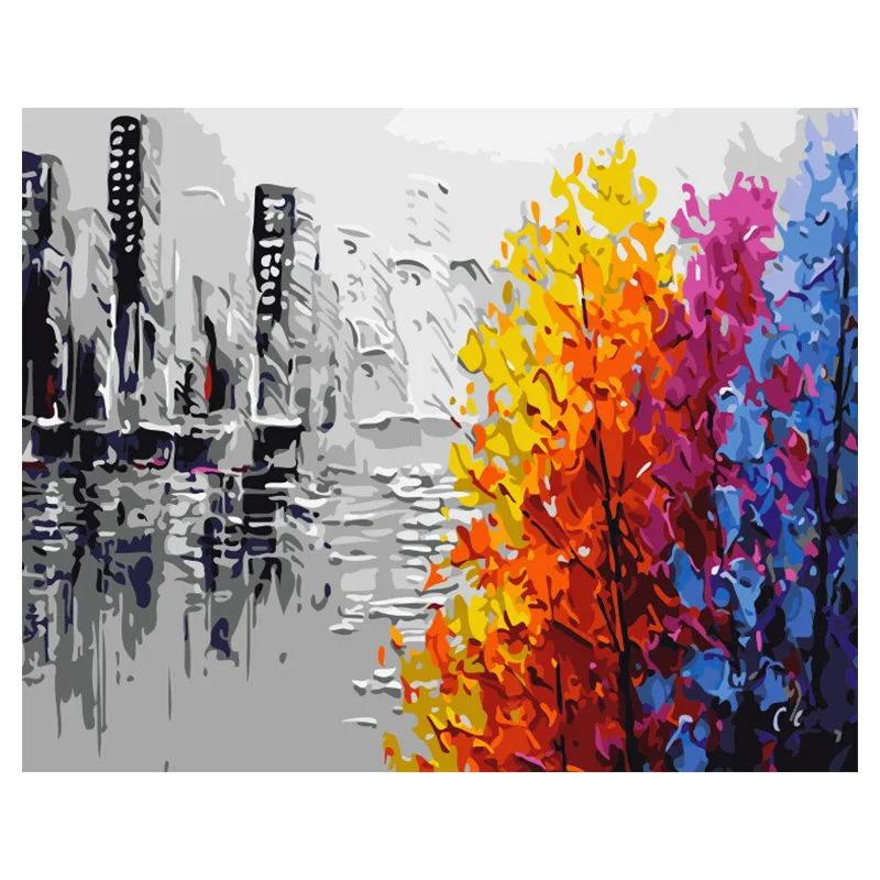 

Diy Paintings By Numbers Modern Paintings By Numbers with Acrylic Paintstowns City Silhouette Tree Wall Pictures for Living Room
