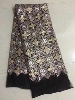 

LJY-62415 Nigerian Lace Fabric sequins net lace fabric 100% polyster with sequins