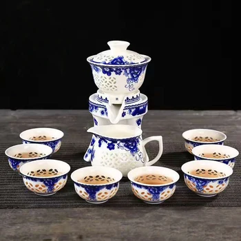 

1PC Gaiwan 1PC Base 1PC Fair Cup 6PC Teacup Kit Creative Automatic Ceramic Porcelain Openwork Tea Set Chinese Kung Fu Tea Gifts
