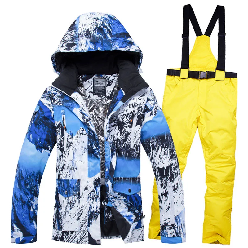 Новые лыжные костюмы для мужчин и женщин, уличная куртка для сноуборда, лыжная куртка, штаны, мужская и женская походная куртка для пар/влюбленных, комплект зимней одежды - Цвет: XS and  Yellow