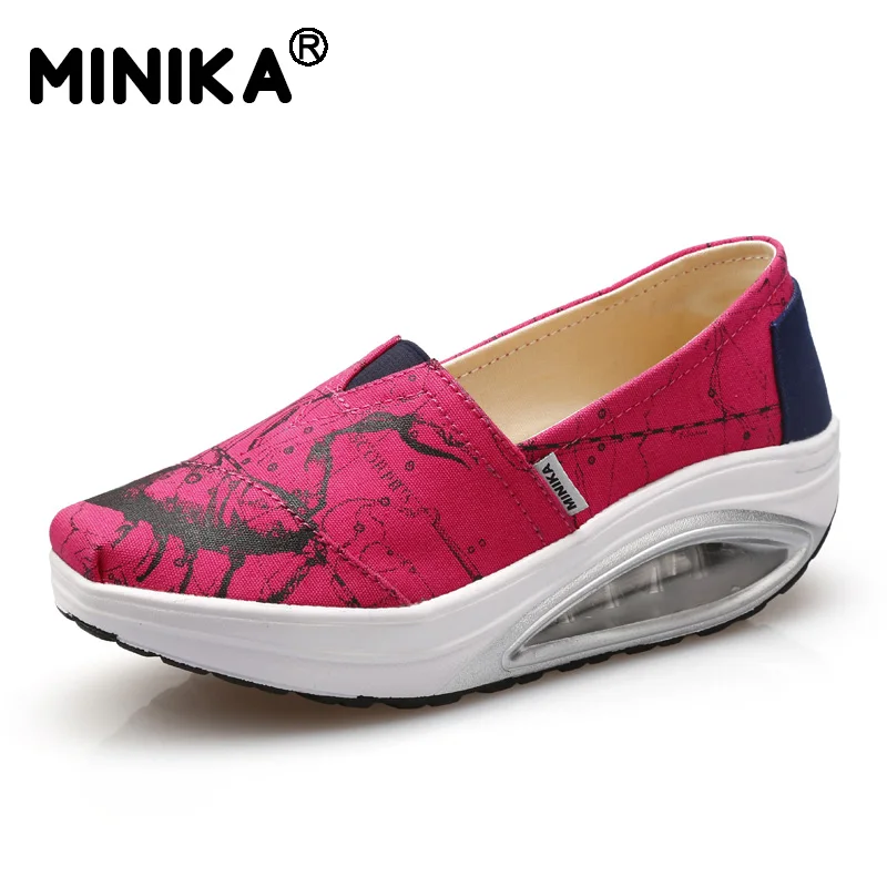 Minika/Женская обувь; женская парусиновая обувь на танкетке; Повседневная легкая обувь для ходьбы с воздушной подушкой; zapatos mujer - Цвет: red