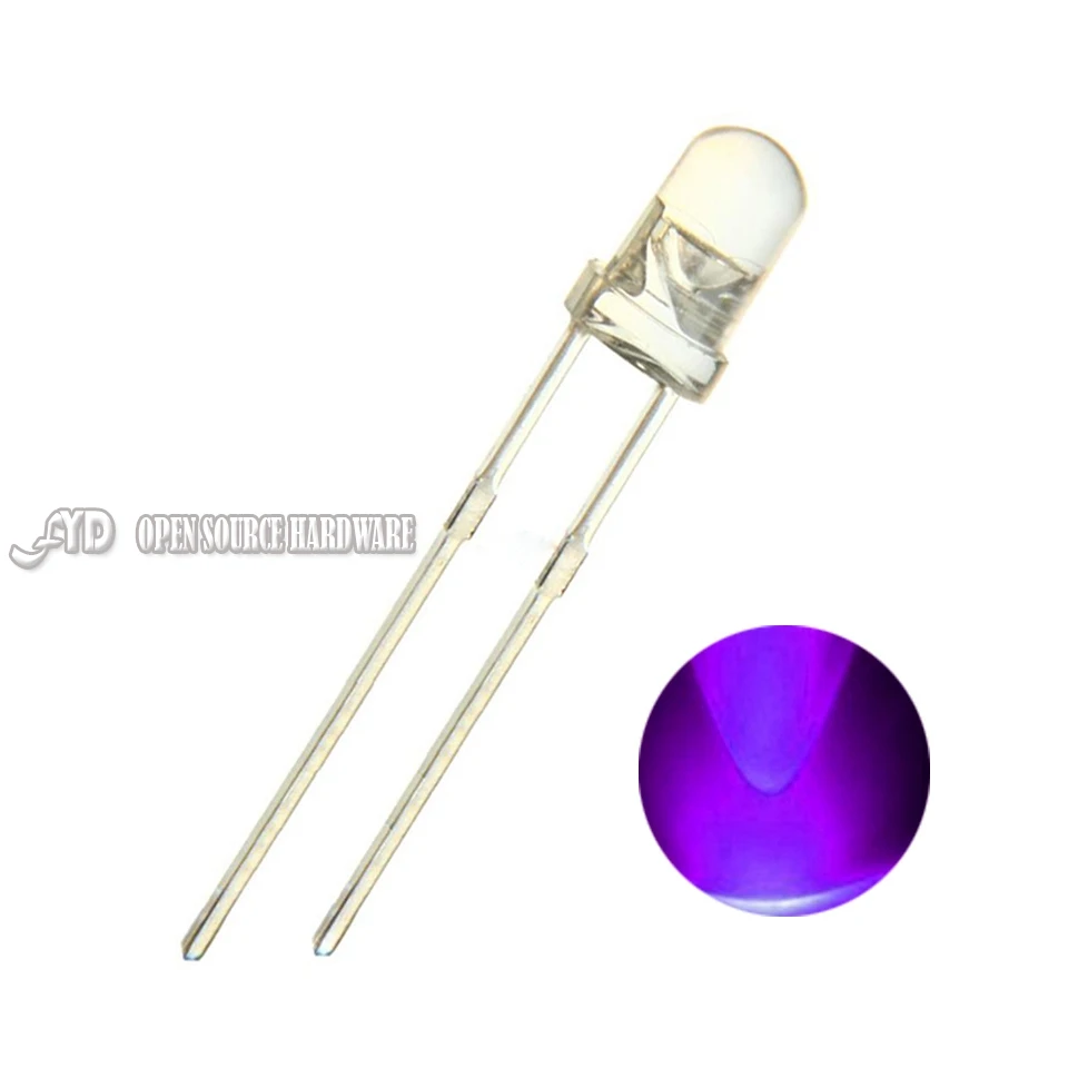 Lampe à diode ultraviolette LED, lampe électroluminescente, verre ultra  violet, lentille ronde claire d'eau, 5mm, 395nm, 400nm, 5mm, 100 pièces |  AliExpress