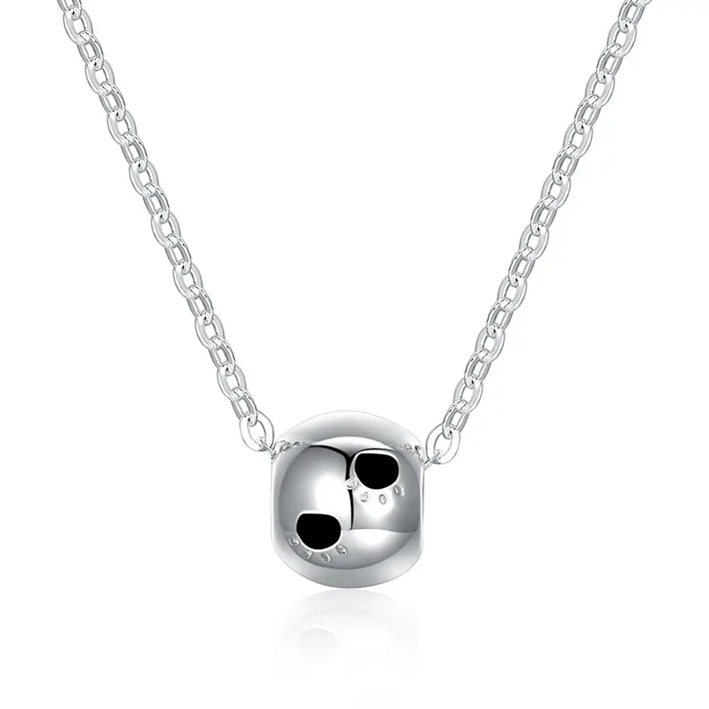 SILVERHOO 100% S925 Sterling Silver Jewelry Sliding Beaded Glossy Necklace For Women Female Silver Necklace Jewelry Gifts