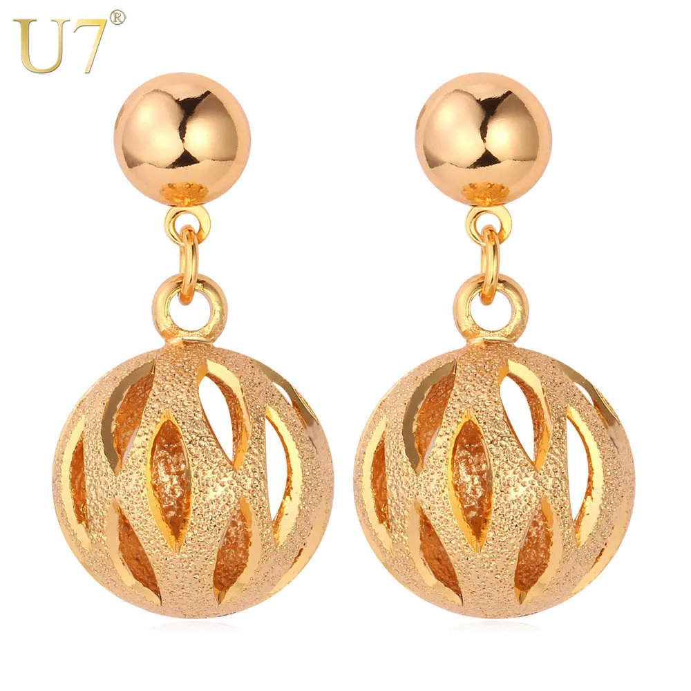 U7 Lovely Hollow Ball Earrings Trendy Fashion Jewelry Gold/silver Color